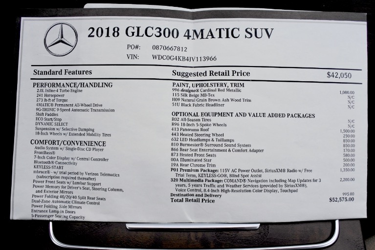 Used 2018 Mercedes-Benz Glc GLC300 4MATIC Used 2018 Mercedes-Benz Glc GLC300 4MATIC for sale  at Metro West Motorcars LLC in Shrewsbury MA 23